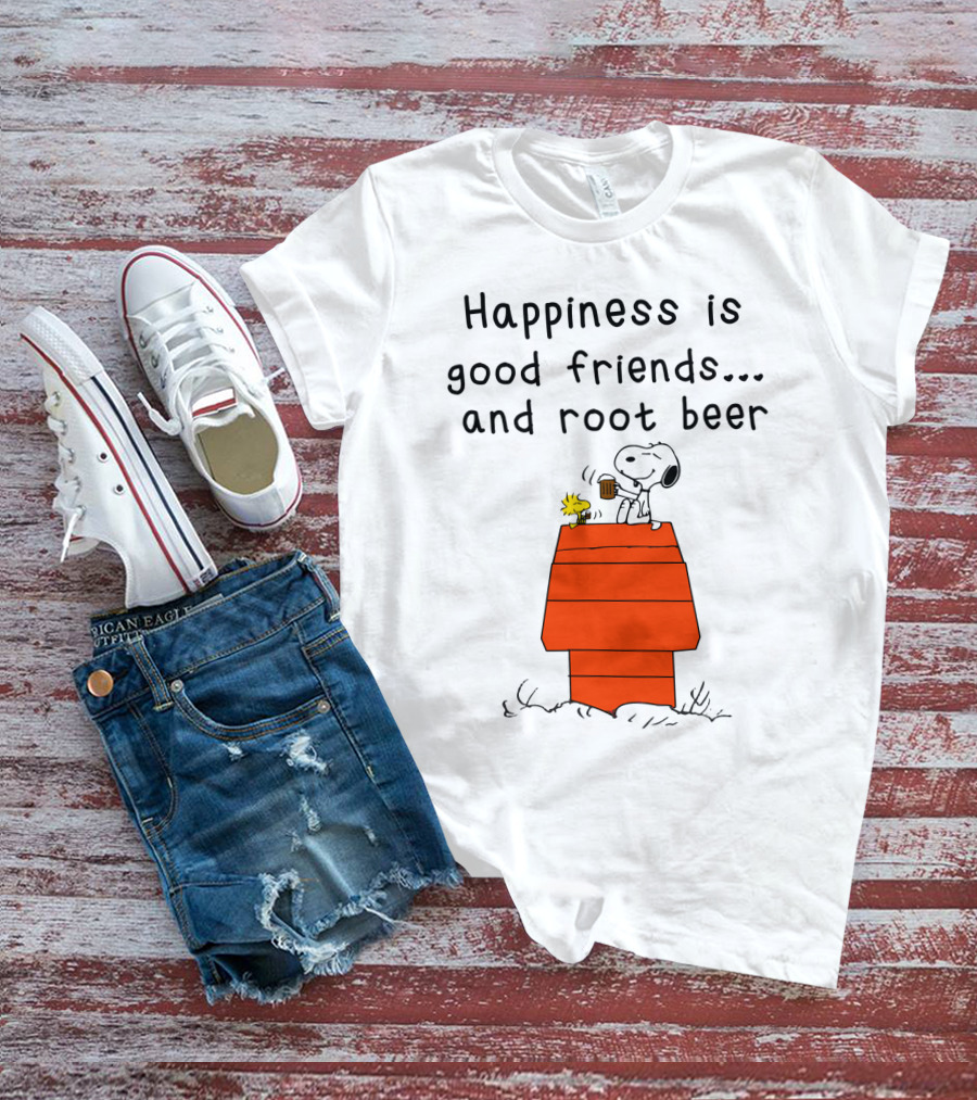 Happiness Is Good Friends And Root Beer With Snoopy And Woodstock Peanuts Movie T-Shirt