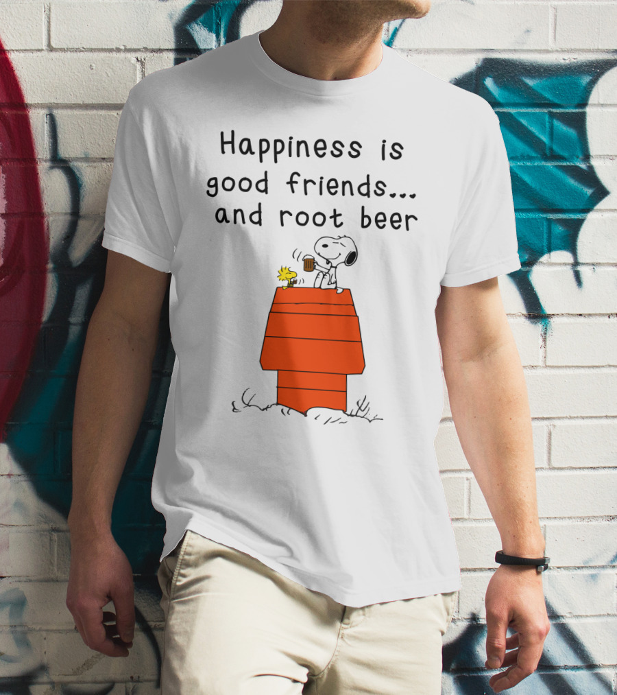 Happiness Is Good Friends And Root Beer With Snoopy And Woodstock Peanuts Movie T-Shirt