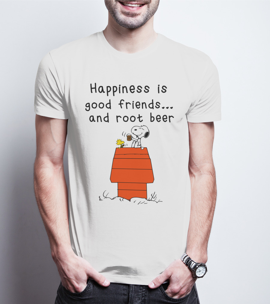 Happiness Is Good Friends And Root Beer With Snoopy And Woodstock Peanuts Movie T-Shirt