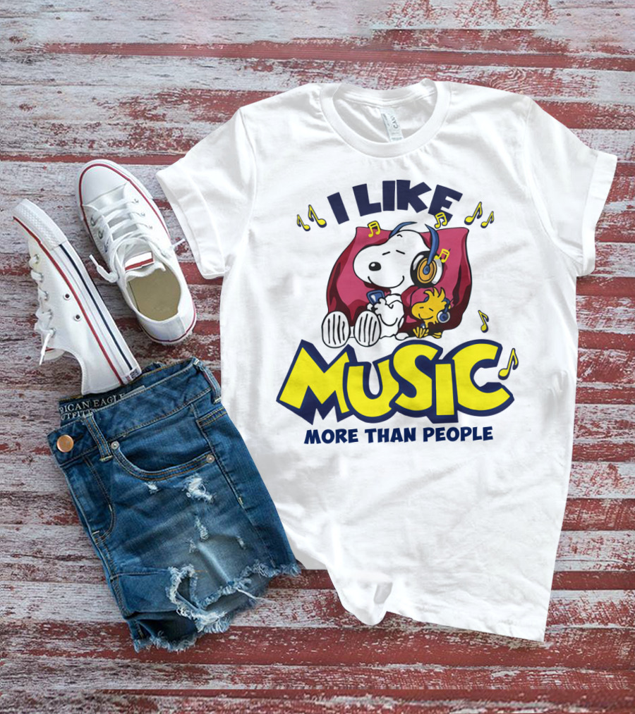 I Like Music More Than People Snoopy Listening With Headphones Peanuts Movie T-Shirt