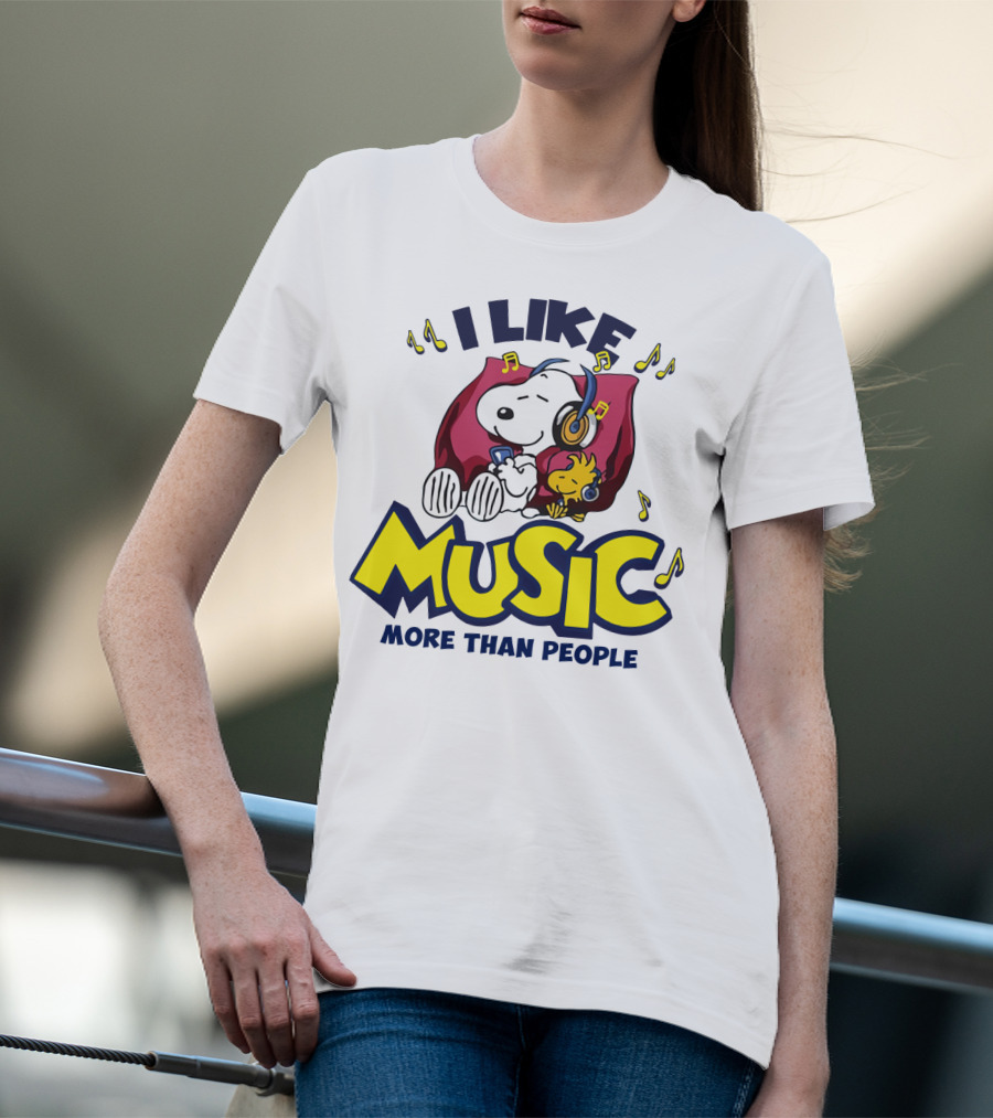 I Like Music More Than People Snoopy Listening With Headphones Peanuts Movie T-Shirt