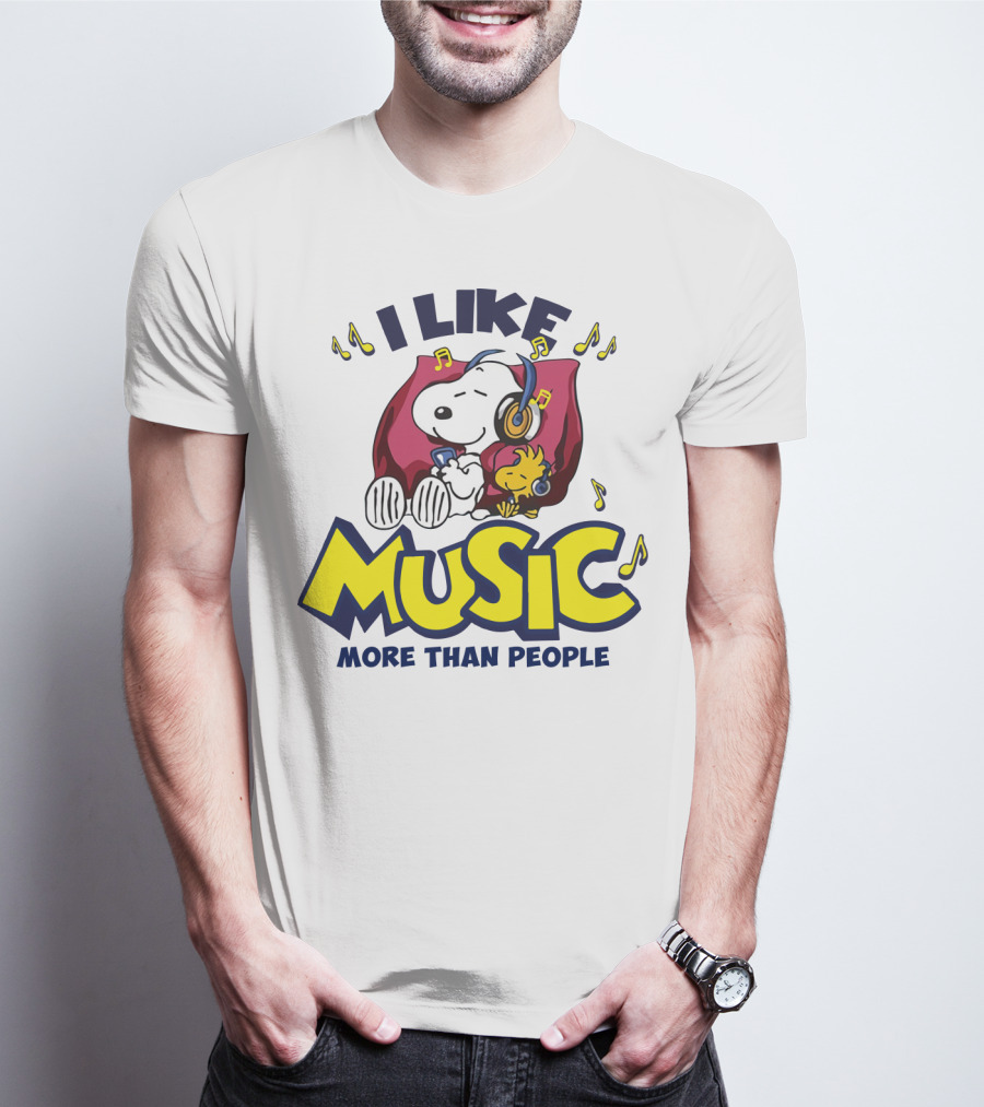 I Like Music More Than People Snoopy Listening With Headphones Peanuts Movie T-Shirt