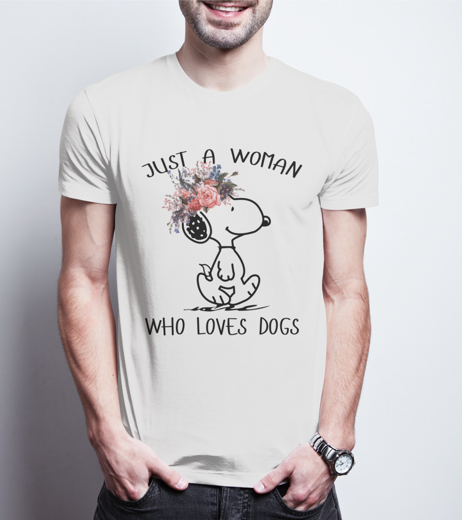 Just A Woman Who Loves Dogs Snoopy Floral Peanuts T-Shirt