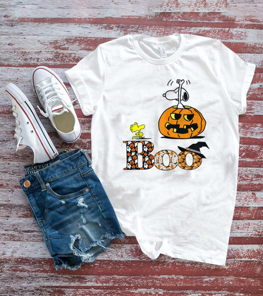 Pumpkin Boo Halloween Snoopy Woodstock The Peanuts Movie T-Shirt