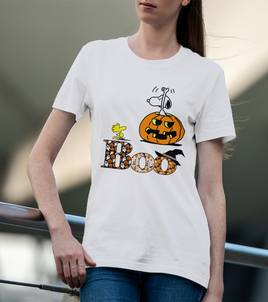 Pumpkin Boo Halloween Snoopy Woodstock The Peanuts Movie T-Shirt