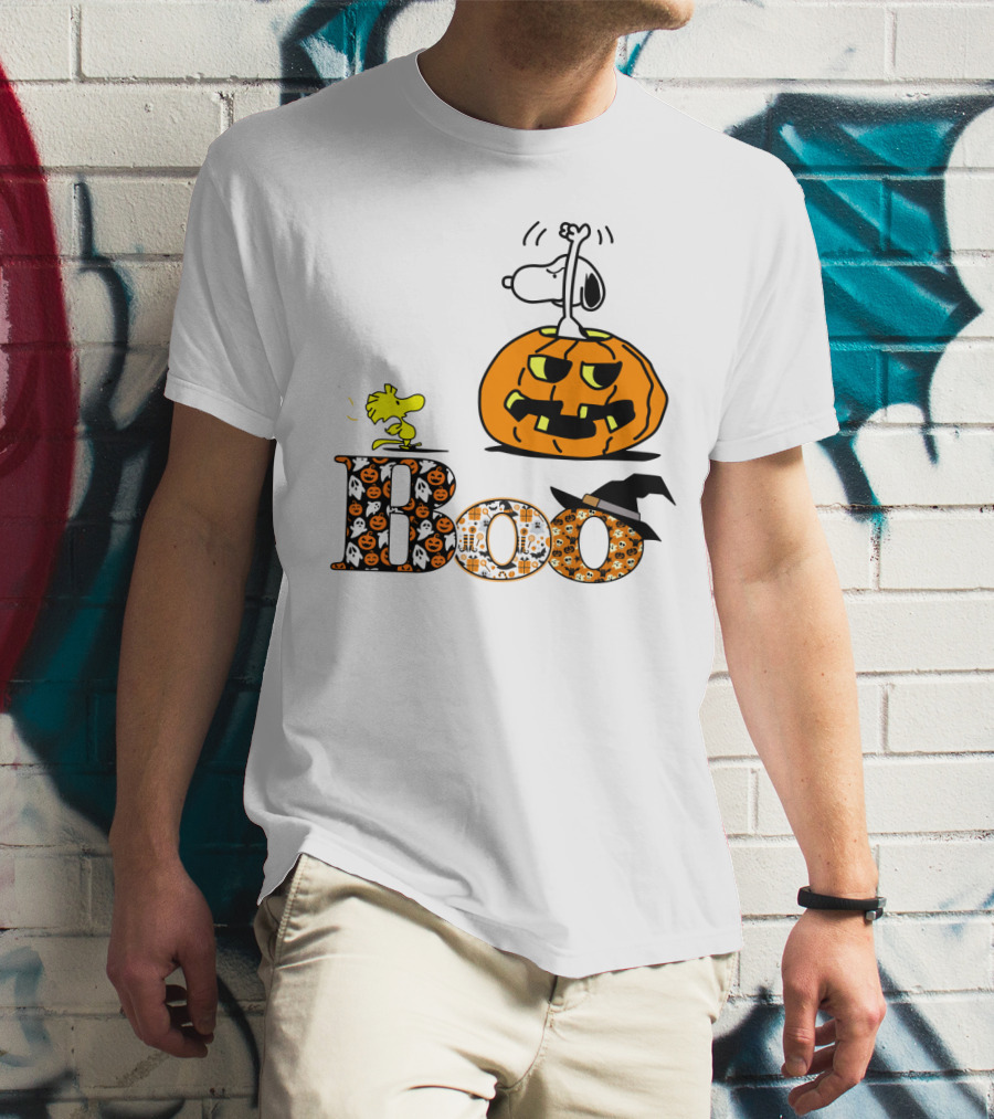 Pumpkin Boo Halloween Snoopy Woodstock The Peanuts Movie T-Shirt