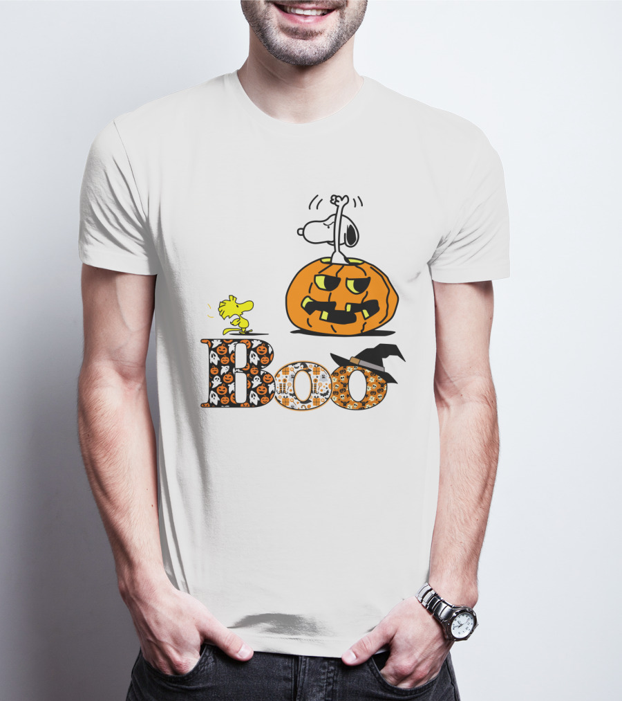 Pumpkin Boo Halloween Snoopy Woodstock The Peanuts Movie T-Shirt