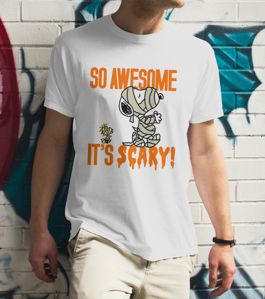 So Awesome It's Scary Funny Halloween Snoopy Peanuts Mummy Woodstock T-Shirt