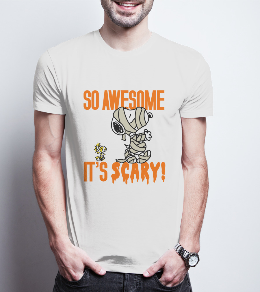 So Awesome It's Scary Funny Halloween Snoopy Peanuts Mummy Woodstock T-Shirt