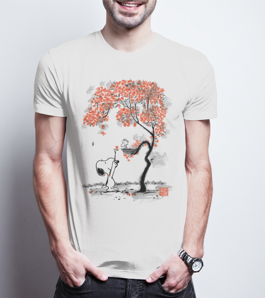 Snoopy Sumi E Tree Japanese Style The Peanuts Movie T-Shirt