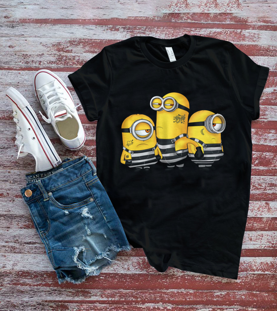 Guilty Wanted Minions Despicable Me Prison Stripes Crime Scene T-Shirt
