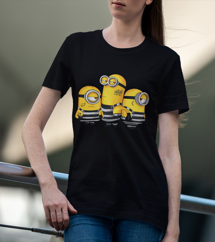 Guilty Wanted Minions Despicable Me Prison Stripes Crime Scene T-Shirt