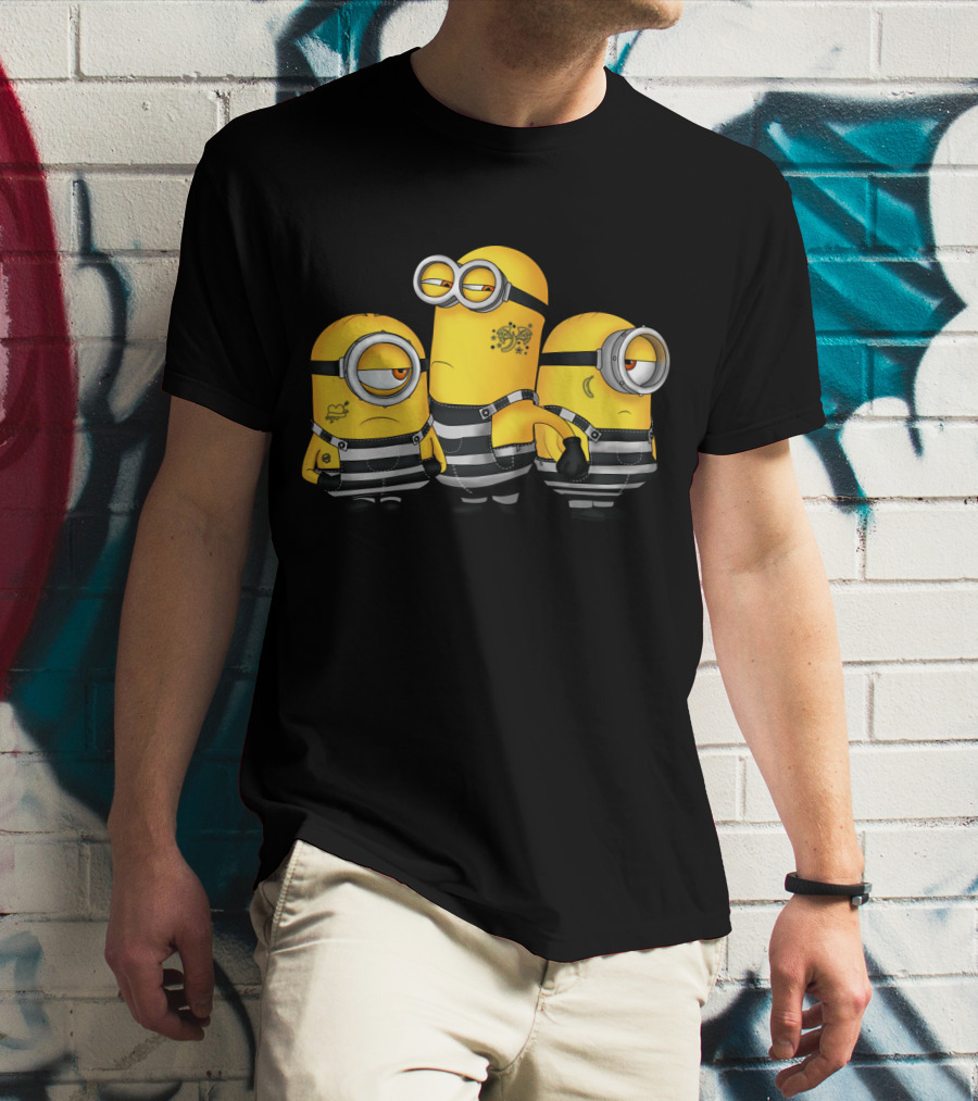 Guilty Wanted Minions Despicable Me Prison Stripes Crime Scene T-Shirt