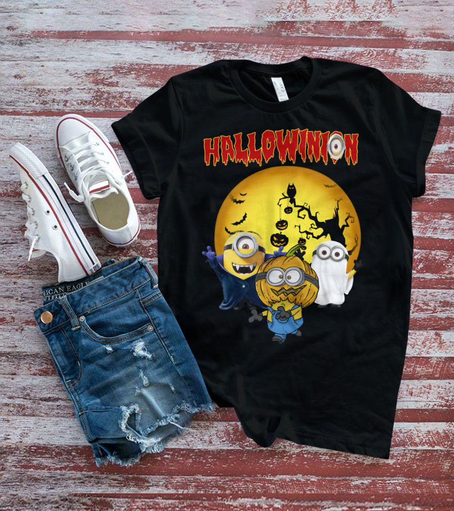 Hallowinion Halloween Minions Despicable Me Moon Bats Pumpkins Ghost Costume T-Shirt