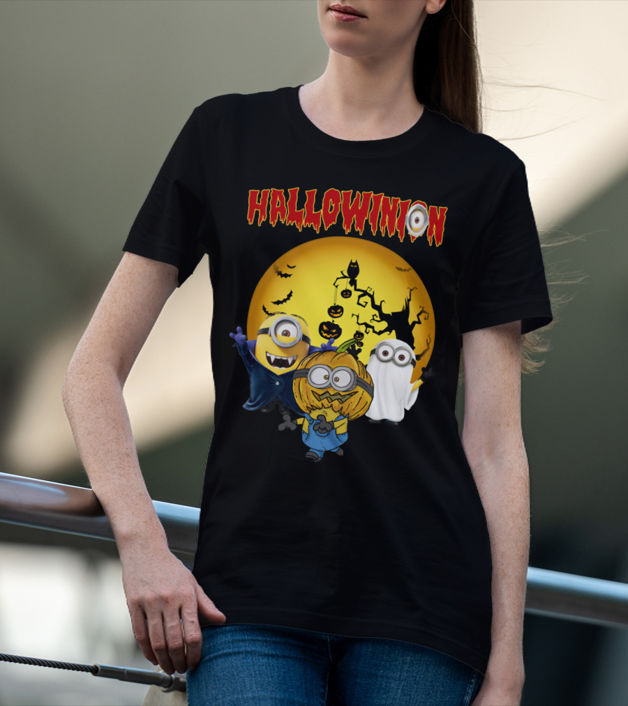 Hallowinion Halloween Minions Despicable Me Moon Bats Pumpkins Ghost Costume T-Shirt