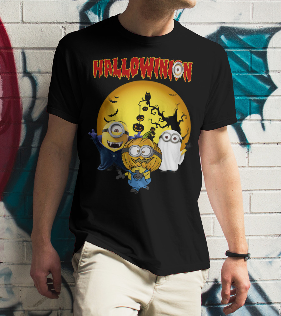 Hallowinion Halloween Minions Despicable Me Moon Bats Pumpkins Ghost Costume T-Shirt