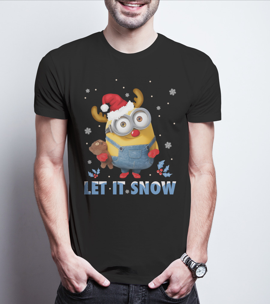 Let It Snow Xmas Minions Despicable Me Santa Hat Reindeer Antlers Toy T-Shirt