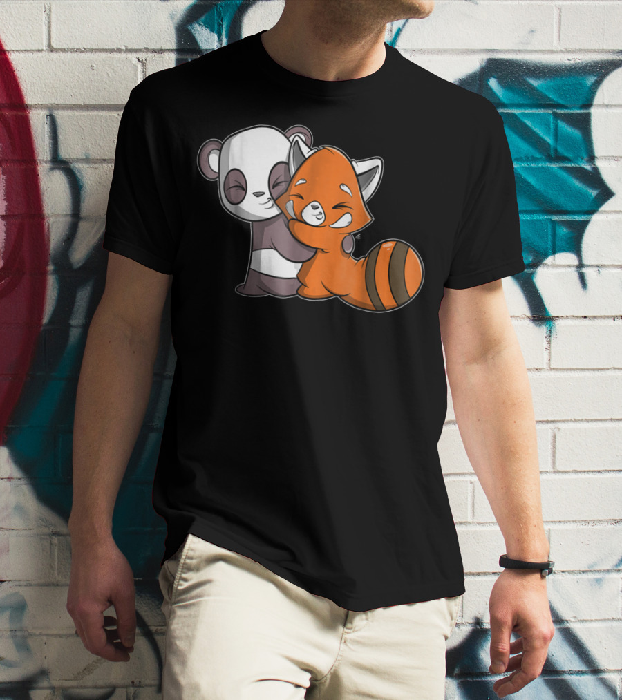 Cute Kawaii Panda Embrace Red Panda Hugging Adorable Friends T-Shirt