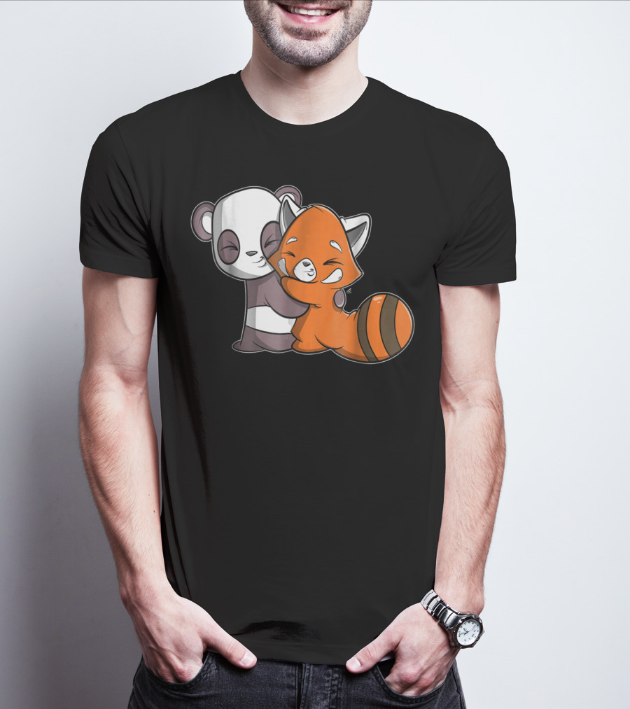 Cute Kawaii Panda Embrace Red Panda Hugging Adorable Friends T-Shirt