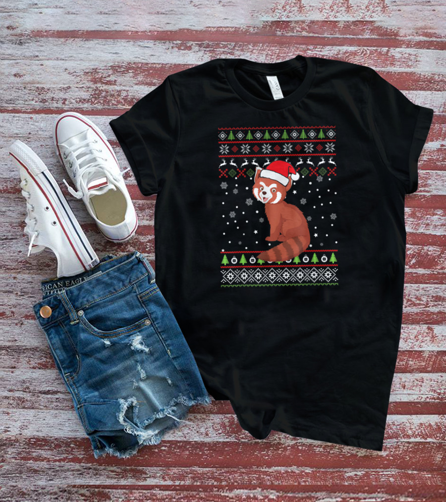 Christmas Red Panda Santa Hat Snowflakes Family Group T-Shirt