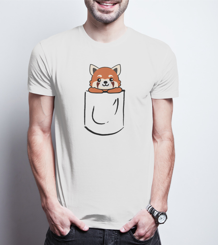 Cute Red Panda Peeking Out Of Pocket T-Shirt