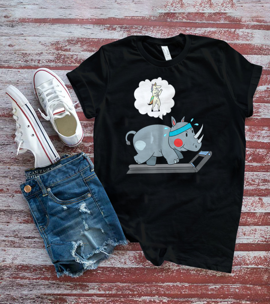 Rhino Running Cardio Unicorn Dream Funny Fitness T-Shirt