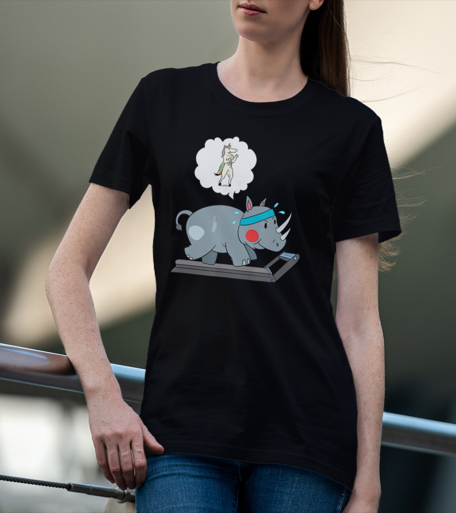 Rhino Running Cardio Unicorn Dream Funny Fitness T-Shirt