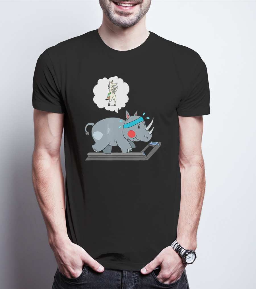 Rhino Running Cardio Unicorn Dream Funny Fitness T-Shirt