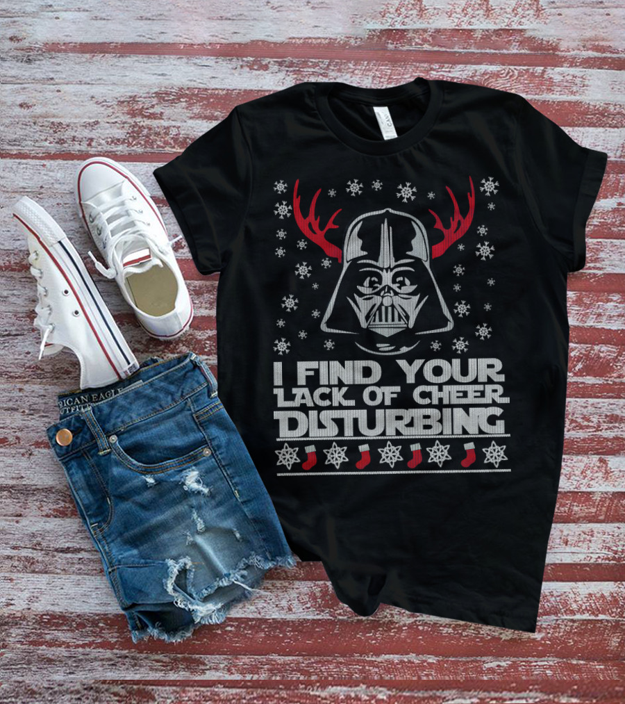 Darth Vader Ugly Christmas Sweater I Find Your Lack Of Cheer Disturbing Star Wars Snowflakes Reindeer Antlers T-Shirt