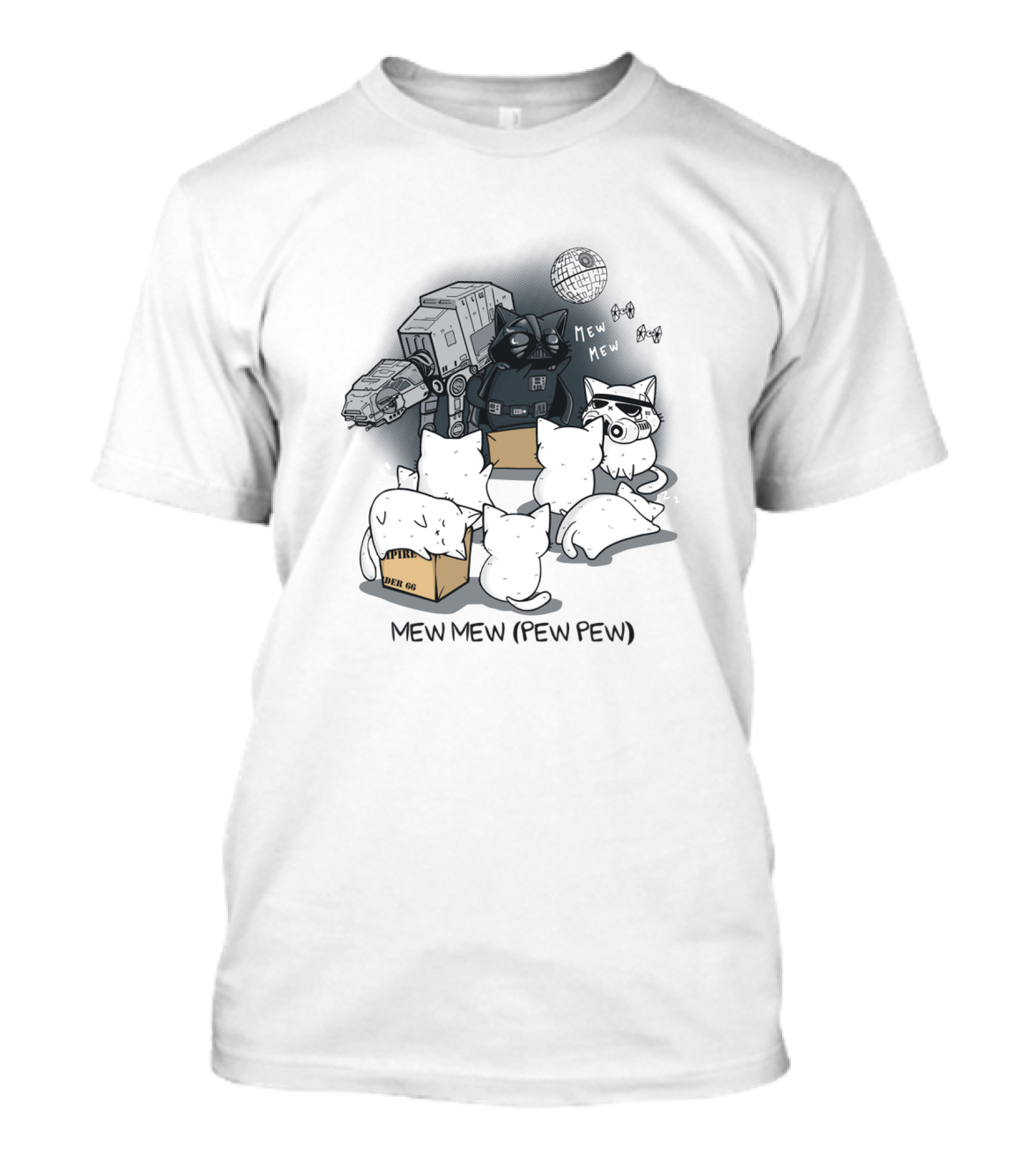 Mew Mew Pew Pew Cat Darth Vader Star Wars Kittens With Death Star And Imperial Walker T-Shirt