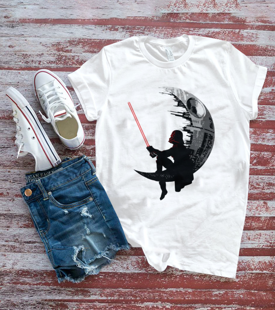 Sitting Darth Vader Death Star Moon Silhouette Star Wars T-Shirt