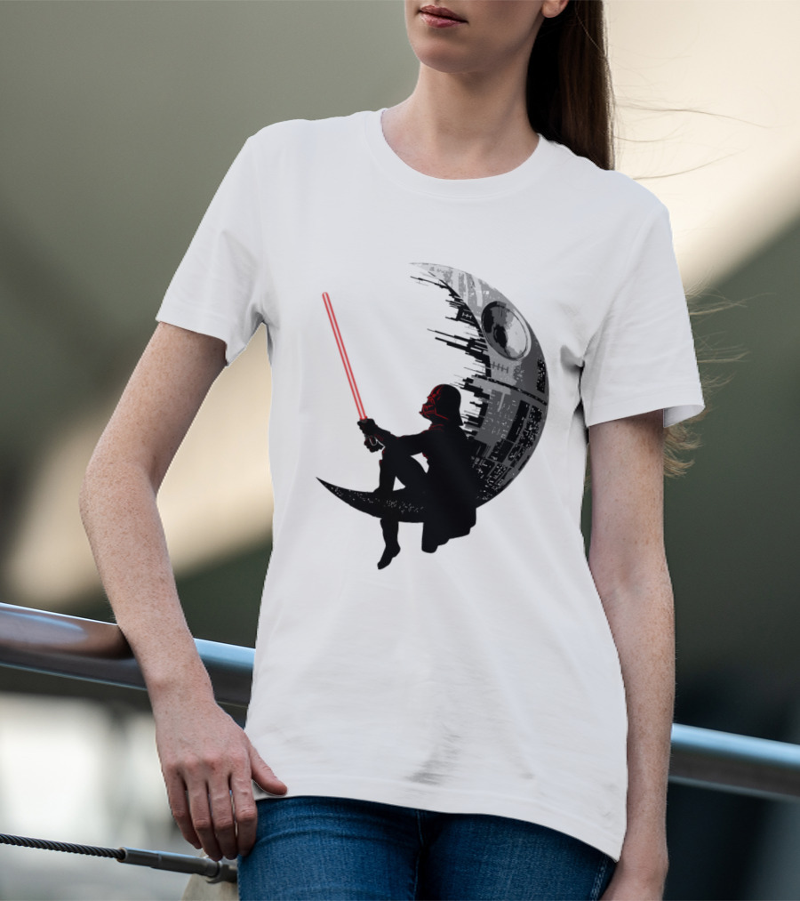 Sitting Darth Vader Death Star Moon Silhouette Star Wars T-Shirt