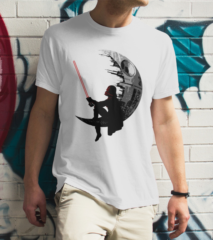 Sitting Darth Vader Death Star Moon Silhouette Star Wars T-Shirt