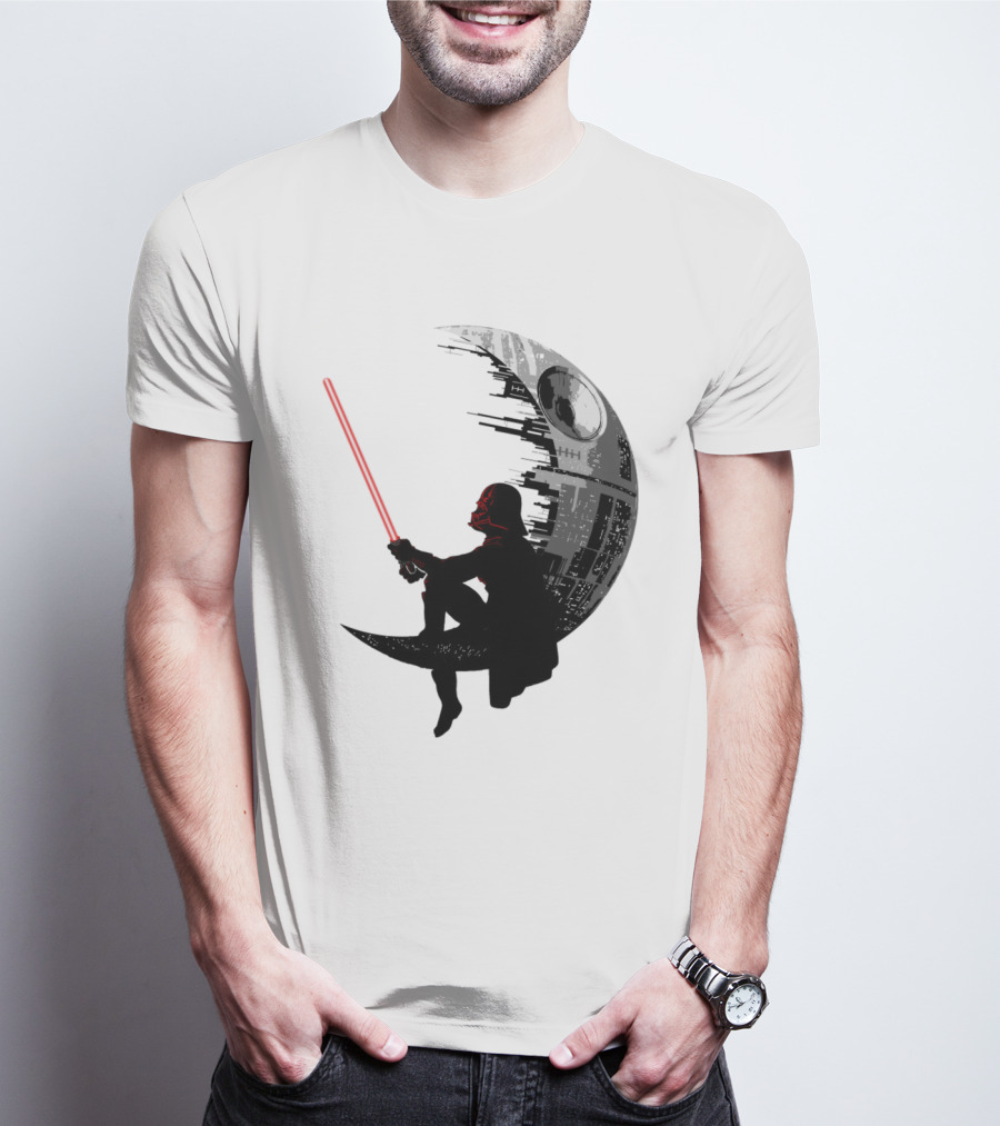 Sitting Darth Vader Death Star Moon Silhouette Star Wars T-Shirt