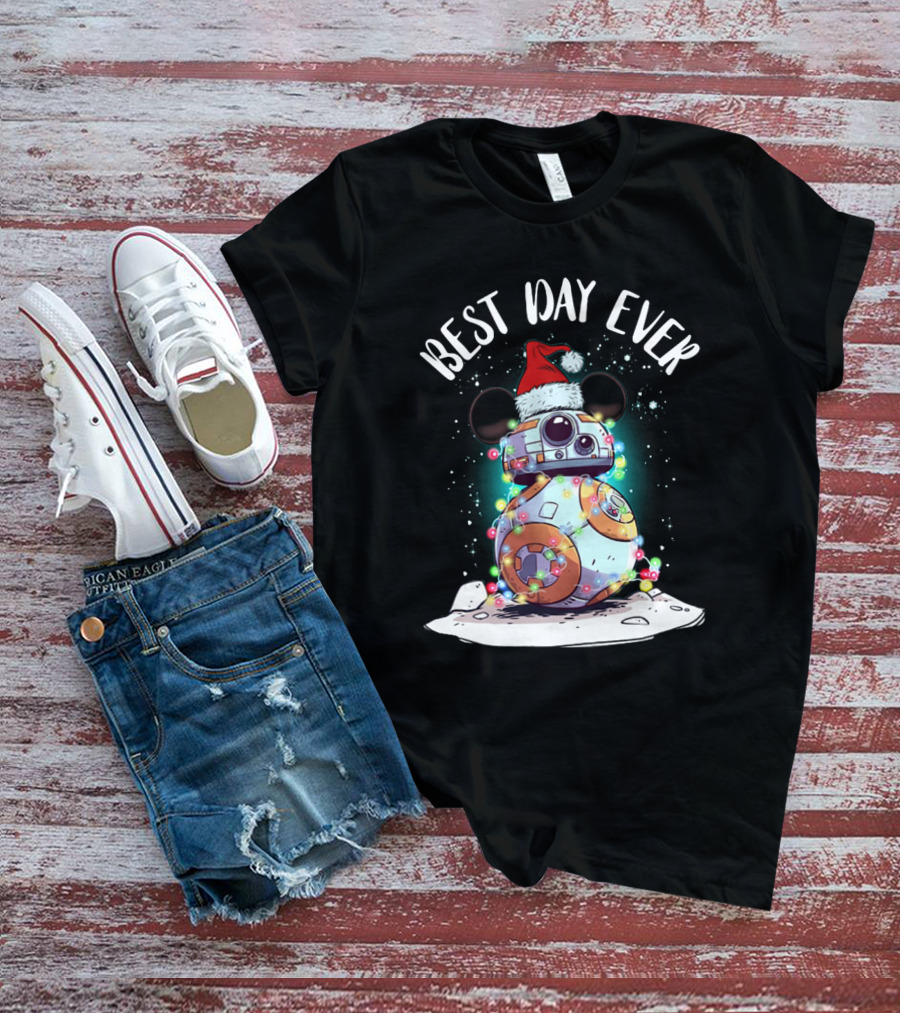 Best Day Ever BB 8 Droid Star Wars Santa Hat Mickey Ears Holiday Lights T-Shirt
