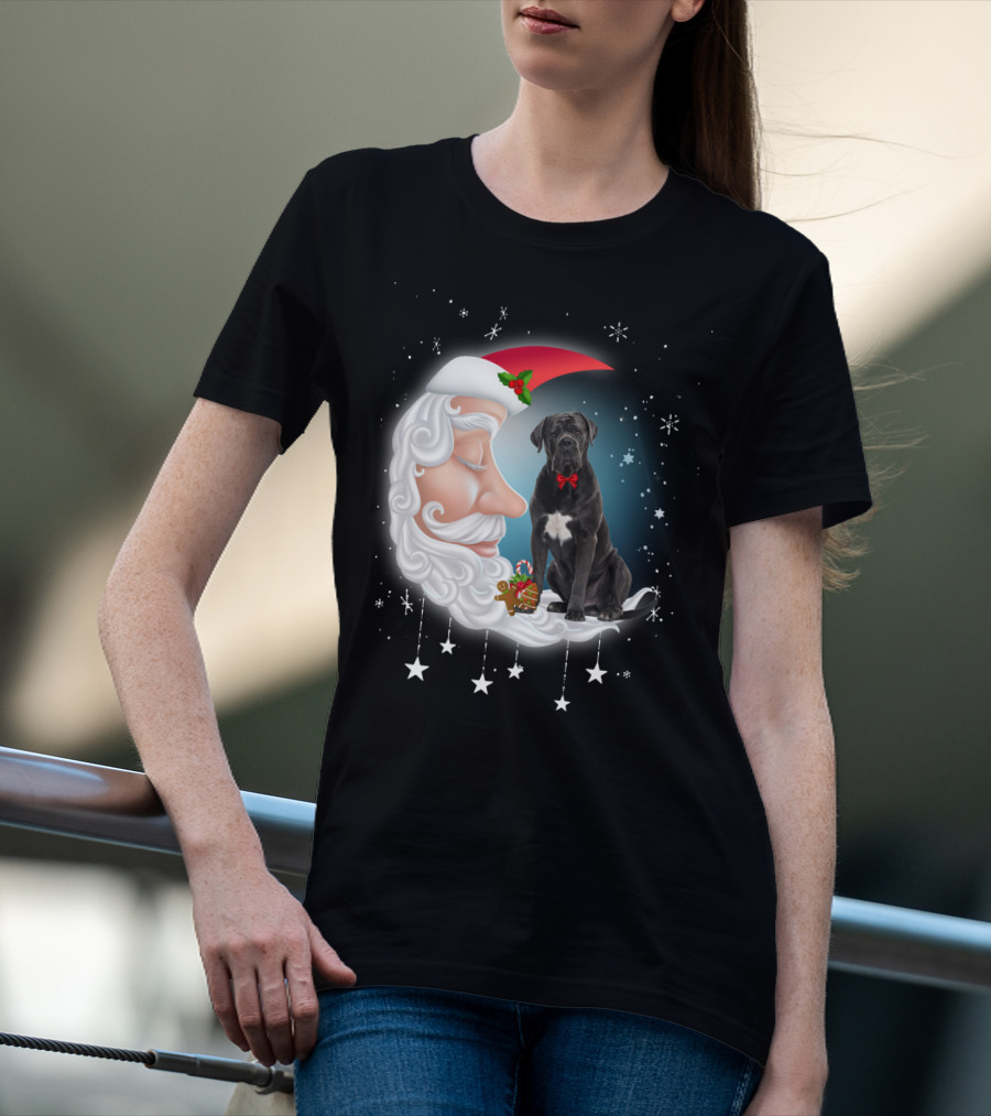 Santa Crescent Moon Cane Corso With Stars And Snowflakes T-Shirt