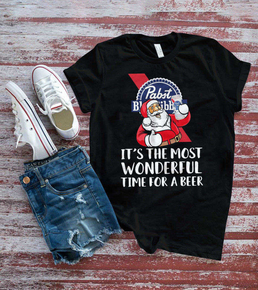 Pabst Blue Ribbon Santa It's The Most Wonderful Time For A Beer T-Shirt