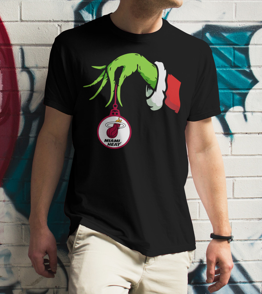 Grinch Hand With Miami Heat Ornament Holiday Sports T-Shirt