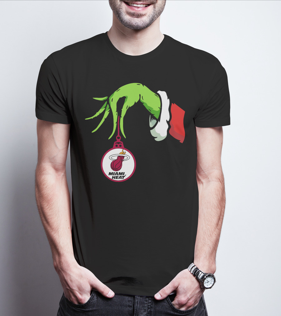Grinch Hand With Miami Heat Ornament Holiday Sports T-Shirt