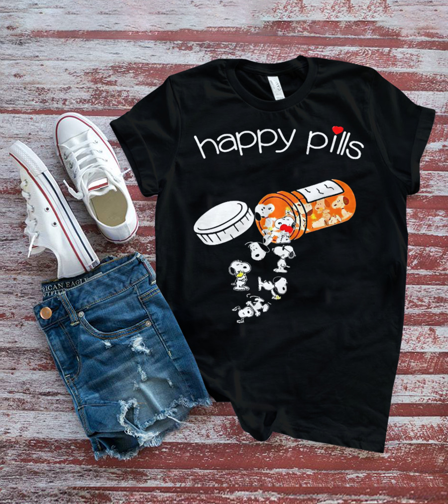 Happy Pills Peanuts Snoopy Prescription Bottle T-Shirt