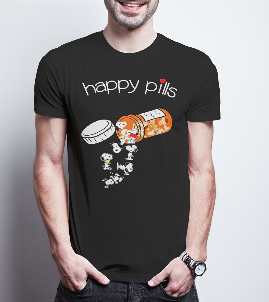 Happy Pills Peanuts Snoopy Prescription Bottle T-Shirt