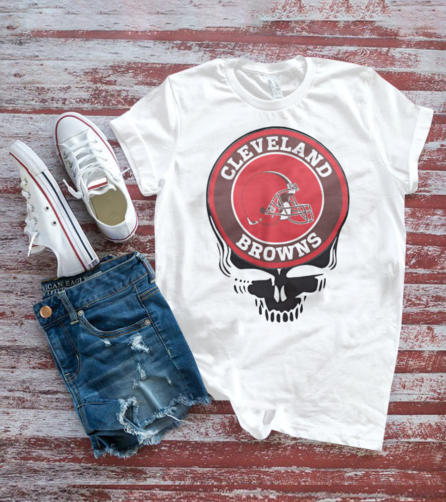 Cleveland Browns Football Helmet Skull T-Shirt