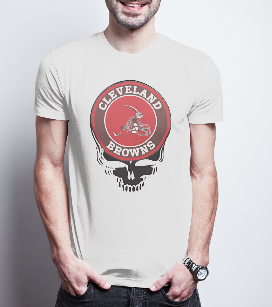 Cleveland Browns Football Helmet Skull T-Shirt
