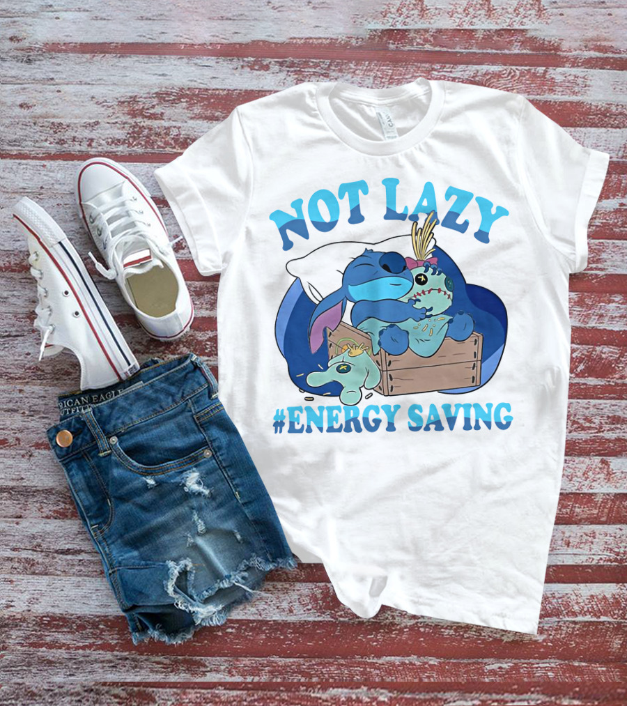 Not Lazy Energy Saving Stitch Sleeping With Voodoo Doll T-Shirt