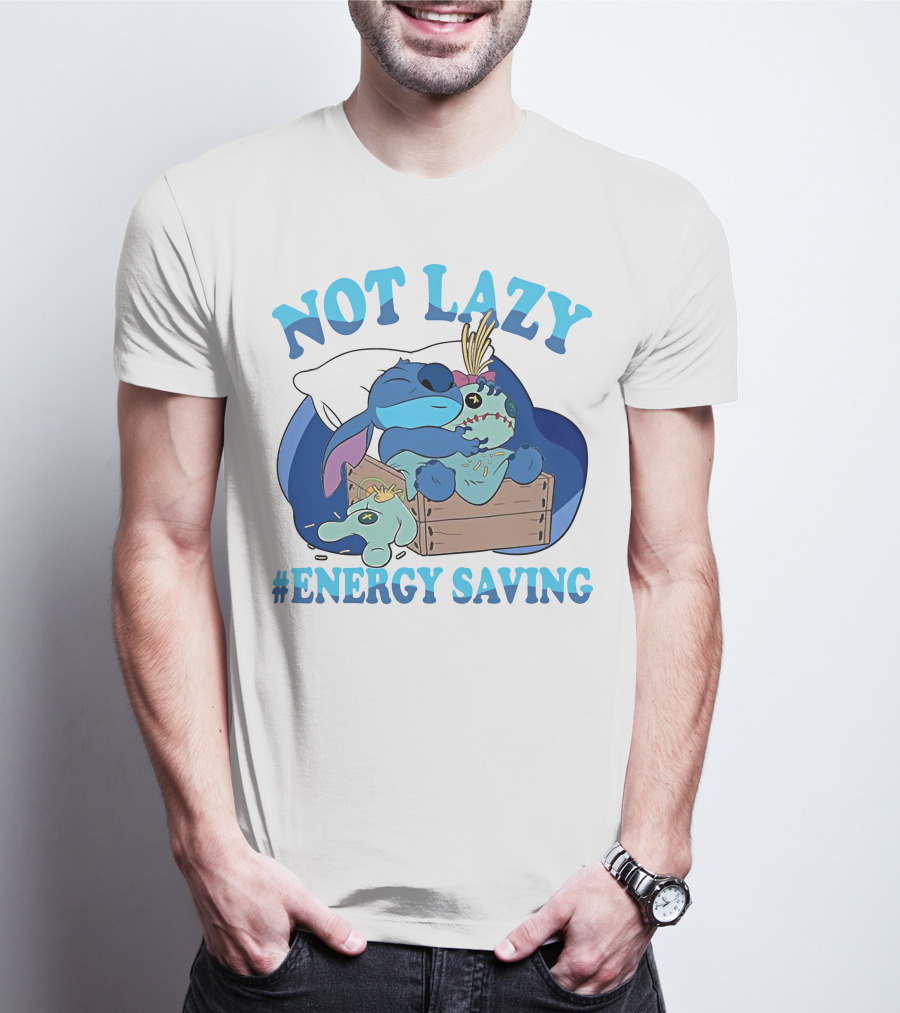 Not Lazy Energy Saving Stitch Sleeping With Voodoo Doll T-Shirt