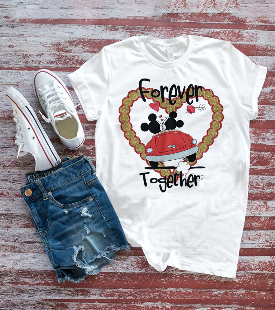 Mickey Mouse Minnie Mouse Forever Together Valentine Day Hearts Car T-Shirt