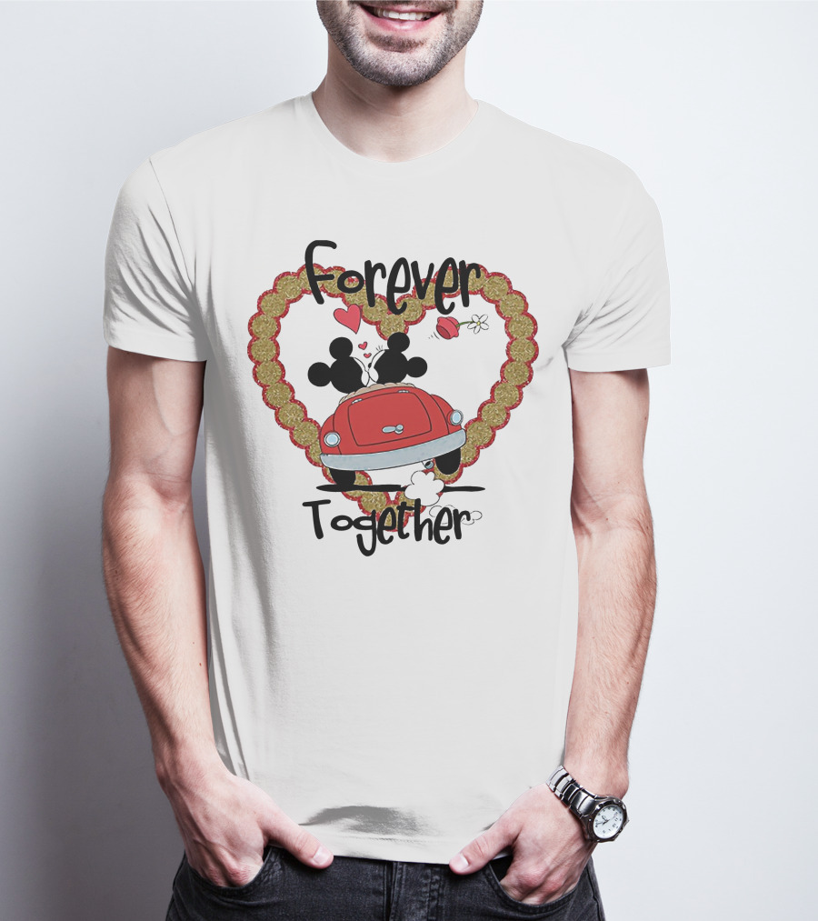 Mickey Mouse Minnie Mouse Forever Together Valentine Day Hearts Car T-Shirt