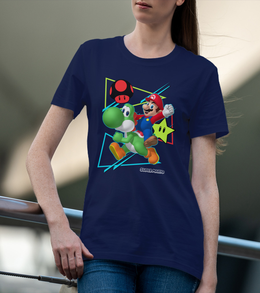 Super Mario Yoshi Adventure With Red Mushroom And Star T-Shirt