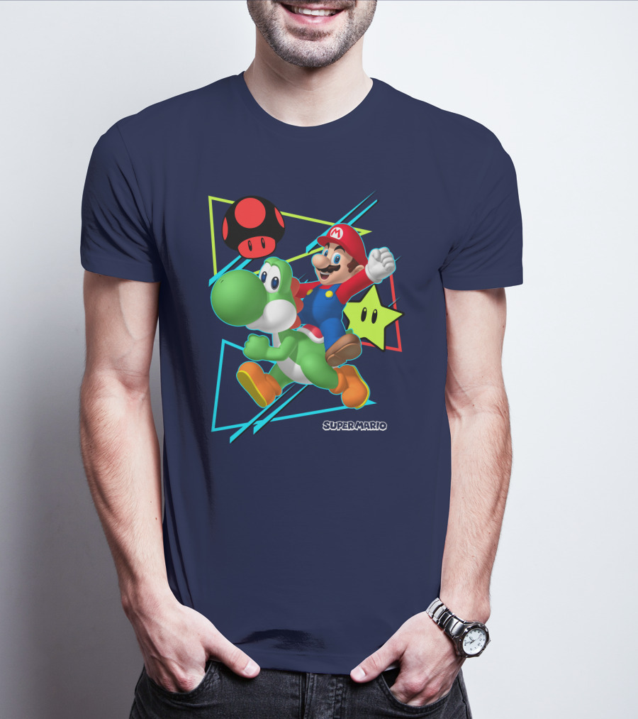 Super Mario Yoshi Adventure With Red Mushroom And Star T-Shirt