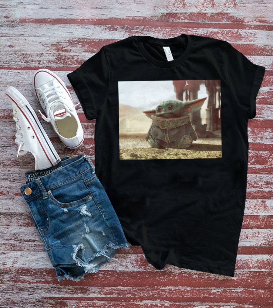 The Child Square Mandalorian Baby Yoda On Tatooine Desert T-Shirt
